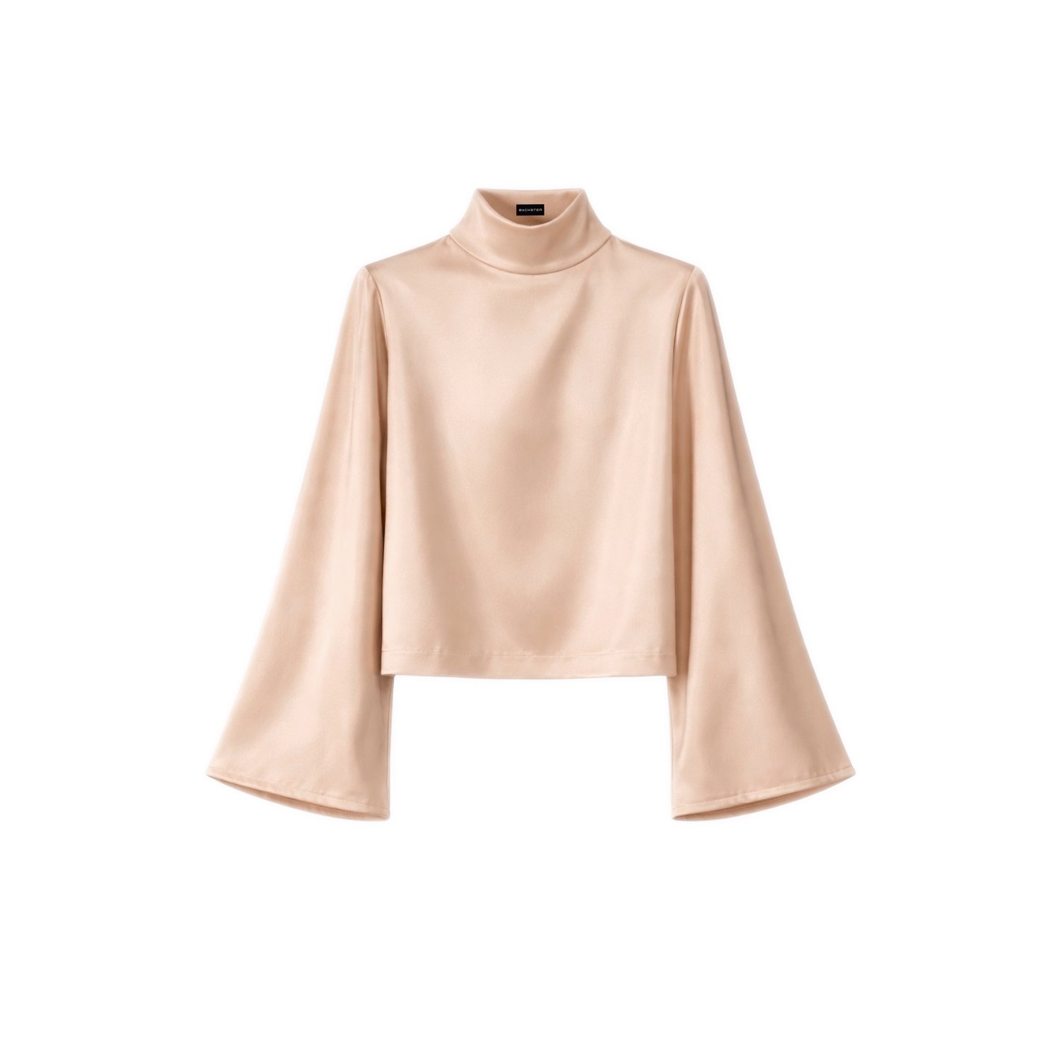 Blusa satinada cuello alto manga campana | Backster