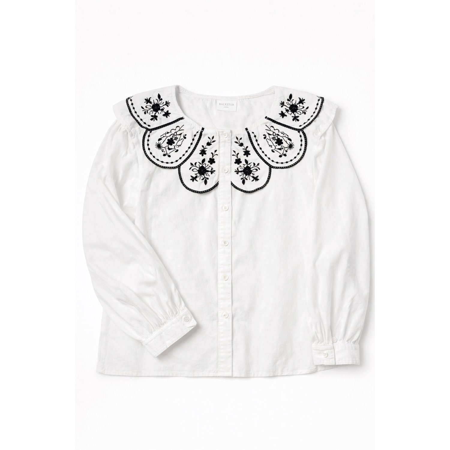 Blusa de botones con cuello bordado floral | Backster